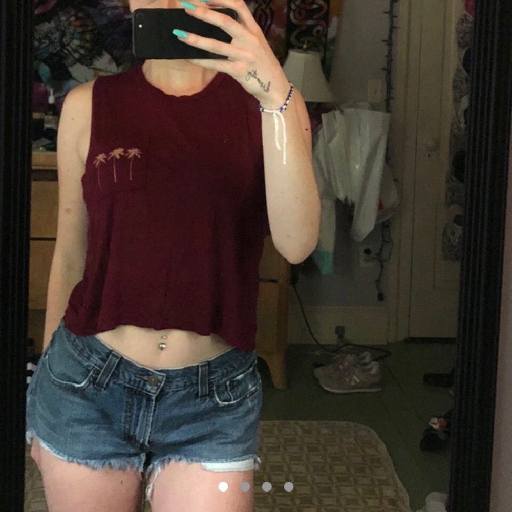 Palm Trees pocket cropped cutoff tank top